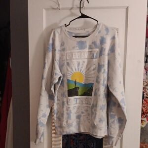 Blue & White Tie Dye Crew Neck Sweatshirt With Great Smoky Mountains Graphic
